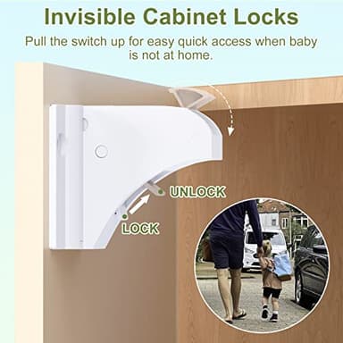 Child Safety Magnetic Cabinet Locks 6 Pack+2 Keys-AOSITE Baby Proofing Magnetic Drawer Locks for Kitchen with Adhesive No Drilling or Screws Fixed, 4 Baby Safety Cabinet Locks for Knobs - Image 5