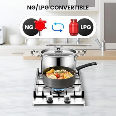 2 Burner Propane Stove, Hibghse 12 Inch Gas Cooktop Built-in Gas Stove NG/LPG Convertible Stainless Steel Stove Burner with Thermocouple Protection for Kitchen, Apartment, Outdoor, RVs - Image 5