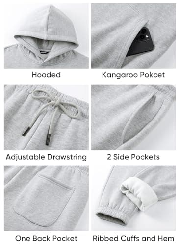 JMIERR 2 Piece Comfiest Airport Outfits Long Sleeve Essentials Hoodie Sweatshirt Joggers Baggy Sweatpants Track Suits Set Fall Casual Loungewear Tracksuit Sweatsuits Matching Sets, L, Light Grey - Image 6