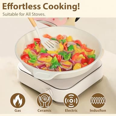 Romswi 23pcs Pots and Pans Set Non Stick, Kitchen Cookware Set with Casserole, Frying & Saucepans, Oven Safe & Stovetop Agnostic Non Toxic Cookware(Gas, Electric & Induction) - White - Image 3