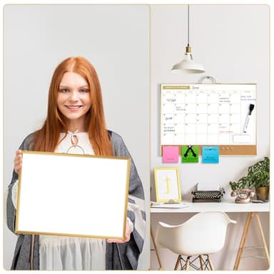ARCOBIS Dry Erase Calendar with Cork Board for Wall, 12"x16" Double-Sided Calendar Whiteboard & White Board with Gold Frame, Magnetic Monthly Planning Board for Home, Office, School - Image 3