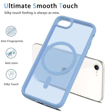 Magnetic for iPhone SE Case 2022/3rd/2020/2nd gen, iPhone 8 & iPhone 7 [Compatible with Magsafe] Shockproof Slim Translucent Matte Protective Phone Case - Light Blue - Image 3