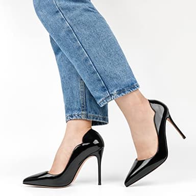 COLETER Middle Heels for Women, 3.93 inch/10cm Pointed Toe Dress Shoes Stiletto Heels Evening Party Pumps 10cm Black 8.5 US - Image 2