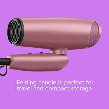 Conair Hair Dryer with Diffuser and Folding Handle, 1875W Travel Blow Dryer with Concentrator, Radiance Boost with Nano-Quartz Ceramic for Less Frizz, More Shine, and Silky Hair, Dusty Rose - Image 6