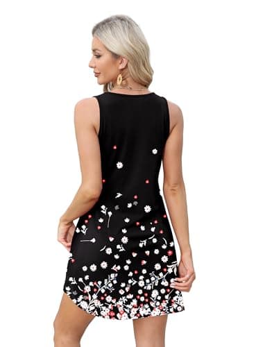 OFEEFAN Black Dresses for Women Loose V Neck Swing Tank Casual Sundresses Boho Hawaiian Floral 28 L - Image 4
