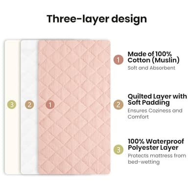 Konssy Waterproof Muslin Changing Pad Cover 2 Pack, Quilted Cotton Fitted Diaper Chang Table Cover, Soft Changing Pad Sheets for Girls Boys (Blossom,Pink) - Image 3