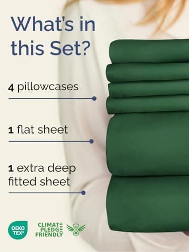 Extra Deep Queen Sheet Set - 6 Piece Breathable and Cooling Sheets - Hotel Luxury Bed Sheets Set - Easy Fit - Soft, Wrinkle Free and Comfy Sheets Set - Emerald Green Sheet Set with Extra Deep Pockets - Image 4