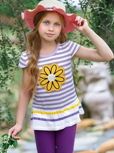 LUKYCILD Baby Girls Summer Clothes Casual Clothing Suit Short Sleeve Striped T-Shirt +Pants - Image 3