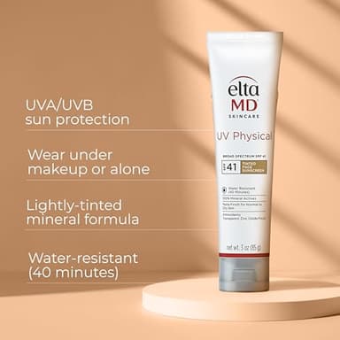 EltaMD UV Physical Tinted Mineral Sunscreen for Face SPF 41, 100% Mineral Actives Tinted Face Lotion, Water Resistant, Paraben-Free, Transparent Zinc Oxide Finish, Facial Travel Size Sunscreen 3 oz - Image 3