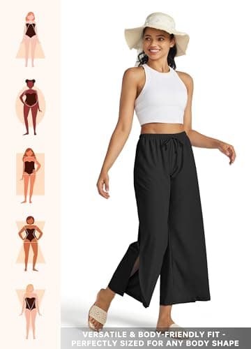 Willit Women's Wide Leg Pants UPF 50+ Swim Beach Pants Lightweight Travel Pants Quick Dry Sun Protective Black M - Image 6