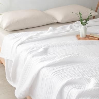 PHF 100% Cotton Muslin Blanket King Size 108"x90", 4-Layer Lightweight Gauze Throw, Breathable Cloud-Soft Minimalist Blanket for Bed, Couch, Camping & Baby, White, Ideal Gift - Image 9