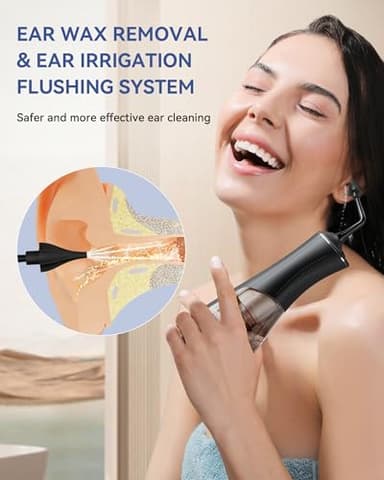 Electric Ear Wax Removal Kit, Ear Wax Cleaner with 4 Water Pressure Modes, Ear Cleaning Kit Safer and More Effective Ear Irrigation Flushing System, Earwax Removal Tool with 4 Nozzles (Silver-Black) - Image 3