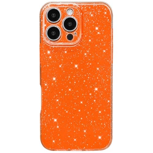 Hython Case for iPhone 16 Pro Max Case Glitter Cute Sparkly Shiny Bling Sparkle Phone Cases 6.9", Thin Slim Fit Soft TPU Bumper Shockproof Rubber Protective Cover for Women Girls Girly, Bright Orange - Image 1