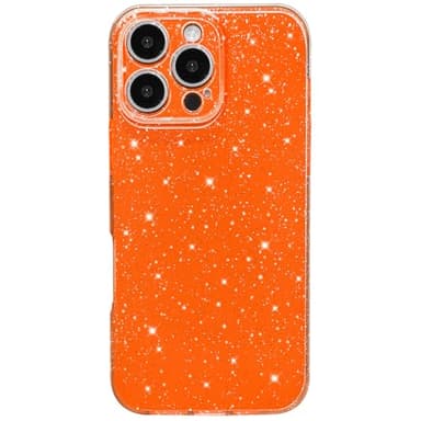 Hython Case for iPhone 16 Pro Max Case Glitter Cute Sparkly Shiny Bling Sparkle Phone Cases 6.9", Thin Slim Fit Soft TPU Bumper Shockproof Rubber Protective Cover for Women Girls Girly, Bright Orange - Image 1