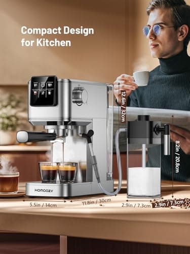 20 Bar Espresso Machine, Hot & Cold Brew Coffee Maker with Milk Frother, Touch Screen, Compact Water Tank, Expresso Coffee Machines for Lattes, Cappuccinos, Americano, Home & Office, Stainless Steel - Image 9