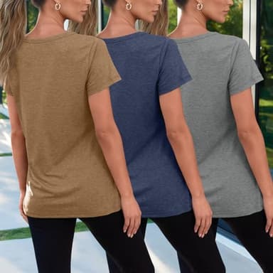 SUNBS Womens 3 Pack T-Shirts Short Sleeve Summer Tops Fashion Basic Tees Comfy Casual Vacation Outfits Workout Clothes 2025 CoffeeNavyGrey L - Image 4