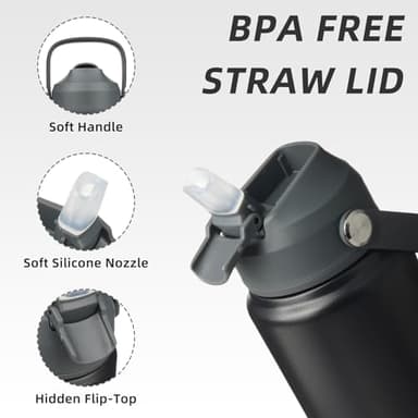 BJPKPK Water Bottle with Straw Lid, 24oz Vacuum Insulated Water Bottles, Metal Stainless Steel Thermo for Sports, Travel, BPA Free Leak Proof Thermo, Cups, Flasks, Tumblers,Black - Image 2
