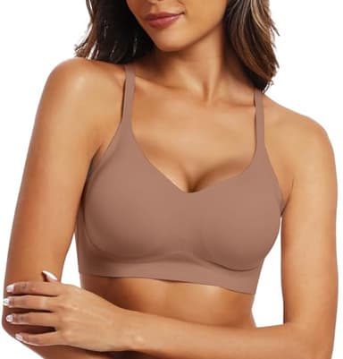 OEAK Womens Wireless Bras Comfortable Push Up Bra No Underwire Bra Full Support Lift Bralette Everyday Seamless Tshirt Bras L Coffee - Image 8