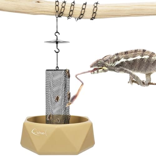 Fischuel Chameleon Feeding Bowl, Hanging Insect Feeder with a Pillar for Prey to Climb Up, Suitable for Chameleon, Bearded Dragon, Lizard, Iguana, Gecko(Khaki) - Image 1