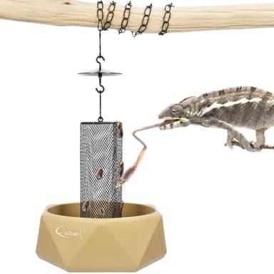 Fischuel Chameleon Feeding Bowl, Hanging Insect Feeder with a Pillar for Prey to Climb Up, Suitable for Chameleon, Bearded Dragon, Lizard, Iguana, Gecko(Khaki) - Image 1