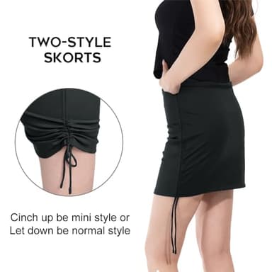 CAMEL CROWN Women’s Tennis Skirts with Adjustbale Drawstrings Athletic Golf Skorts for Summer Hiking Tummy Control Black - Image 3