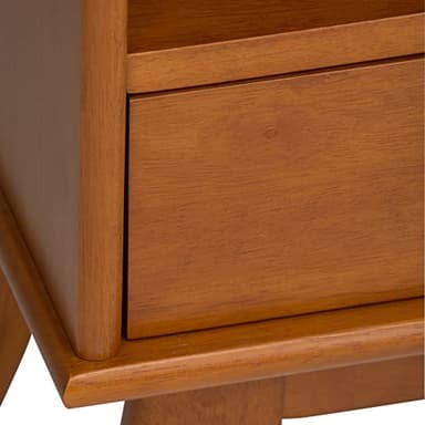 SIMPLIHOME Draper Bookcase - 64 inch Tall Solid Hardwood Storage Bookshelf in Teak Brown, Mid-Century Modern Storage for Living Room, Study Room or Office with Adjustable Shelves and Angled Legs - Image 8