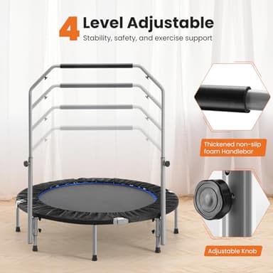 Sweetcrispy 40" in/48 in Mini Fitness Trampoline - 330LBS Foldable Exercise Rebounder with Adjustable Handle, Stable and Quiet, for Adults Indoor/Outdoor Workout - Image 2
