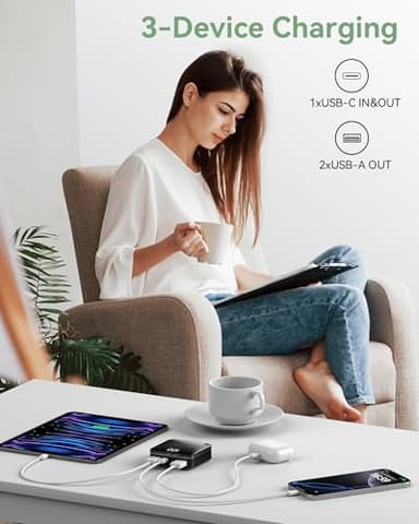 T-CORE Mini Portable Charger,Small 10000mAh Power Bank for Travel,USB c in/Out Fast Charging 3-in/Out Compact Battery Pack Compatible with ipone Samsung Galaxy and More - Image 5