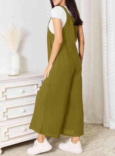 Dokotoo Womens Overalls Guacamole Green Jumpsuits for Women Casual Loose Fit Solid Color Wide Leg One Piece Sleeveless Jumpsuit Adjustable Straps Long Pant Rompers with Pockets Medium - Image 5