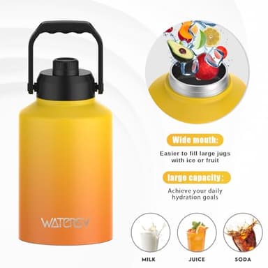 WATERSY 1 Gallon Water Bottle Insulated(Cold for 48 Hrs),BPA Free&Leak Proof,128oz Stainless Steel Water Jug,Big thermo,Large Water Bottle with Handle for Gym,Hiking,Camping&Travel,Gradual Yellow - Image 5