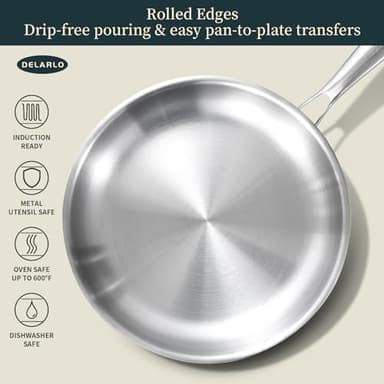 DELARLO Whole Body Tri-Ply Stainless Steel Frying Pan set, 8”/10”/12” Cooking pans, Kitchen Cookware Set, Fast Heating Chef's pan with Ergonomic Handles, Suitable for All Stove - Image 5