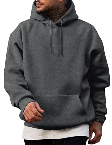 JMIERR Fall Sweatshirts for Mens Comfy Simple Plain Drawstring Hoodies Collar Fleece Long Sleeve with Pockets Hooded Pullovers Casual Loose Fit Shirts Cotton Sweater, US43(L), Carbon Grey - Image 1