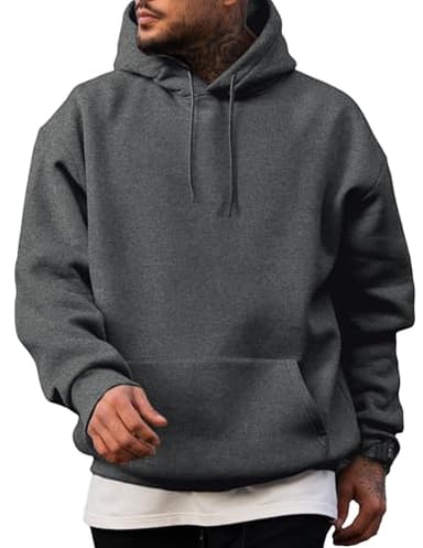 JMIERR Fall Sweatshirts for Mens Comfy Simple Plain Drawstring Hoodies Collar Fleece Long Sleeve with Pockets Hooded Pullovers Casual Loose Fit Shirts Cotton Sweater, US43(L), Carbon Grey - Image 1