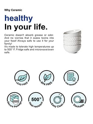 LE TAUCI Large Soup Bowl 42 OZ, Ceramic Kitchen Bowl Set for Soup, Pho, Chip, Pasta, Fruits, Salad, Noodle and Ramen- 7 Inch, Set of 4, Arctic white - Image 6