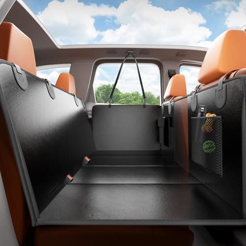 Dog Car Seat Cover for Back Seat, 7-Layers PU Leather Anti Scratch, 100% Waterproof Back Seat Extender for Dogs with Hard Bottom, Holds 450lbs，Non-Slip Dog Hammock for Cars Trucks and SUVs, Black