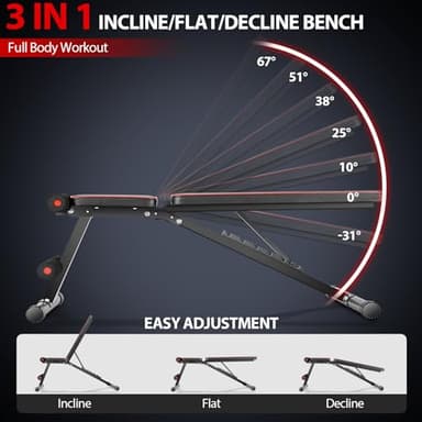 OPPSDECOR Weight Bench for Home Gym, Fast Foldable Workout Bench Press for Home Gym Full Body Strength Training, 8 Adjustable Backrests Incline/Flat/Decline Sit up Bench - 2025 Upgrade (Black) - Image 3