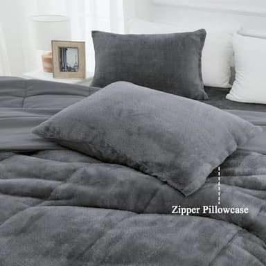 HCORA Faux Fur Queen Comforter Set - Super Soft & Warm Plush Shaggy Bed Comforter, Cozy Fuzzy Bedding Comforter Sets for Fall and Winter, Non-Shedding, 3 Pcs(1 Comforter + 2 Pillowcases) - Image 5