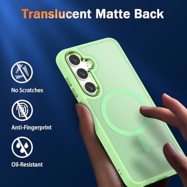 WRJ for Samsung Galaxy S25 Plus Case,Galaxy S24 Plus Case with Screen Protector,[Compatible with Magsafe] Slim Matte Translucent Magnetic Women Men Shockproof Protective Cover-Matcha Green - Image 5