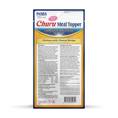 INABA Churu Meal Topper for Cats, Complete & Balanced, Creamy, Lickable Purée Cat Food Topper, 0.5 Ounce Tube, 24 Tubes (4 per Pack), Chicken with Cheese Recipe - Image 2
