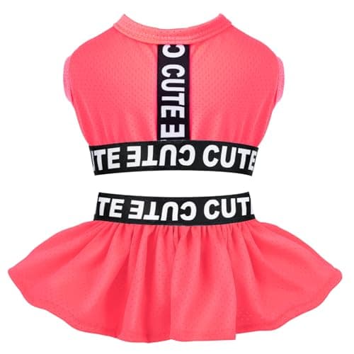CuteBone Two Piece Dog Sports Dress Athleisure Puppy Fluorescent Red Skirt Lightweight Small Dogs Girl Clothes Cat Apparel SPS08XS - Image 1