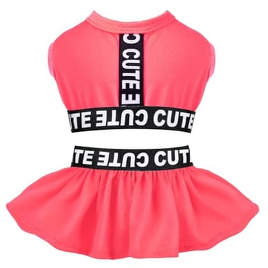 CuteBone Two Piece Dog Sports Dress Athleisure Puppy Fluorescent Red Skirt Lightweight Small Dogs Girl Clothes Cat Apparel SPS08XS - Image 1