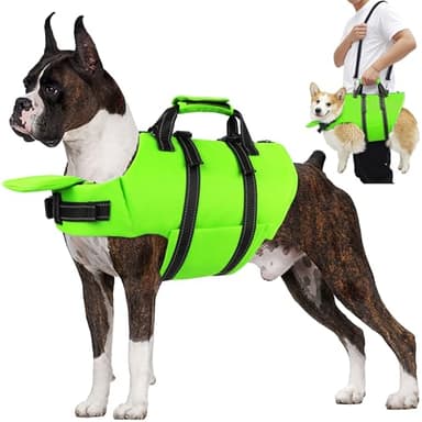 Petglad Dog Life Jacket with 4ft Leash, Reflective Pet Life Vest with Zipper and Handle for Swimming Boating, Adjustable High Buoyancy Floatation Swim Vest for Small Medium Large Dogs - Green, L - Image 1
