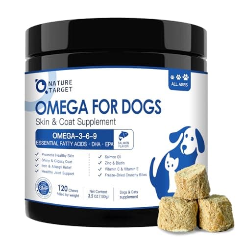 NATURE TARGET Omega 3 Fish Oil for Dogs, Salmon Oil for Skin & Coat Supplement with EPA & DHA Fatty Acids - Dog Itch & Allergy Relief, Anti Shedding, Hot Spots Treatment - Hip & Joint Support - 120ct - Image 1