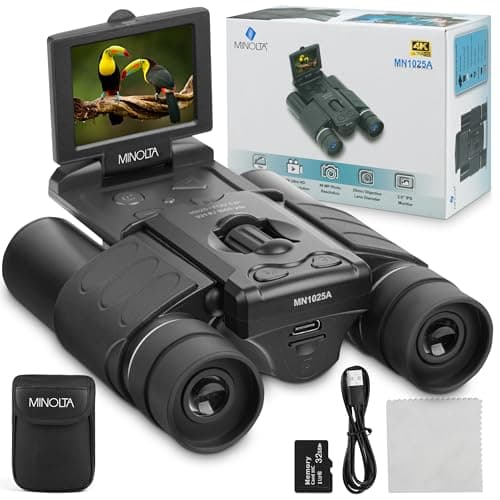 Minolta 10x25 Digital Binoculars - 4K UHD Video Camera, 48MP Photo, 8X Digital Zoom, IPS Anti-Glare Screen, Fog-Resistant Optics, Compact, Ideal for Birdwatching & Travel Hunting - Image 1