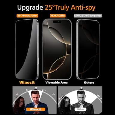 Wiaocit 3 Pack Tempered Glass Privacy Screen Protector for iPhone 16 Pro Max with 3 Pack Camera Lens Protector, 9H Hardness, Bubble Free, Case Friendly - Image 2