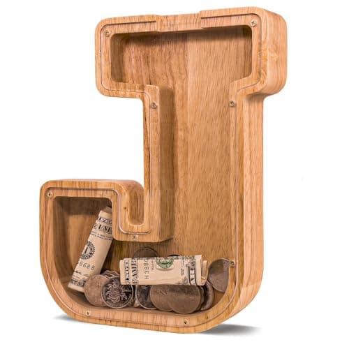 JOOMLAFLY Wooden Letter Piggy Bank for Kids Larger Letter Piggy Bank for Boys and Girls Personalized Piggy Bank Initial Coin Bank Wood Kids Money Bank for Birthday and Festival - Image 1