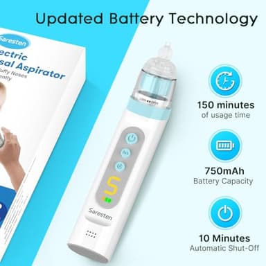 Nasal Aspirator for Baby,Rechargeable Nose Sucker for Baby,Baby Nasal Aspirator with 3 Silicone Tips,Adjustable Suction ,Waterproof Booger Sucker for Baby with Music and Light Function,Blue - Image 5