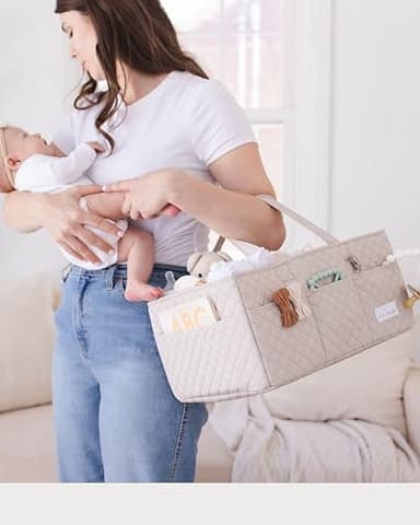 Lily Miles Baby Diaper Caddy Organizer, Quilted Nursery Storage Organizer for Newborn Essentials and Diaper Changing Station, Gift for Baby Shower and Registry Must-Have (Soft Sand) - Image 9