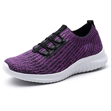 TIOSEBON Women's Lightweight Casual Walking Athletic Shoes Breathable Running Slip-On Sneakers for Jogging Workout Soft Shoes Wide US 6.5 Purple - Image 1