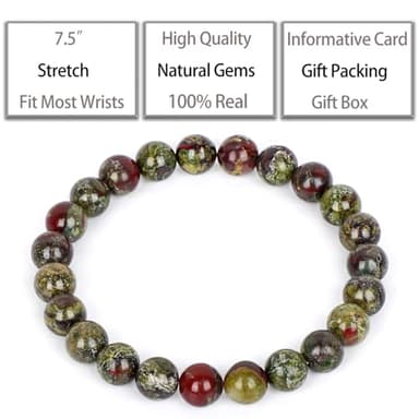 QOGIR Dragon Bloodstone Bracelet - Courage Bracelet for Women Men - Handmade Natural Gem Stone Beaded Stretch Elastic Healing Bracelets 8mm - Image 3